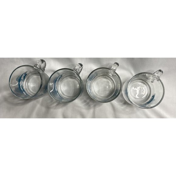 Anchor Hocking Clear Glass Coffee Tea Cups Mugs Winter Blue Scene Trees - Picture 6 of 7